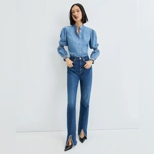 Veronica Beard Keane Straight Leg Jean with Slit